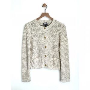 Lands End Ivory Women's Button Up Cotton Cardigan Sweater Size Medium